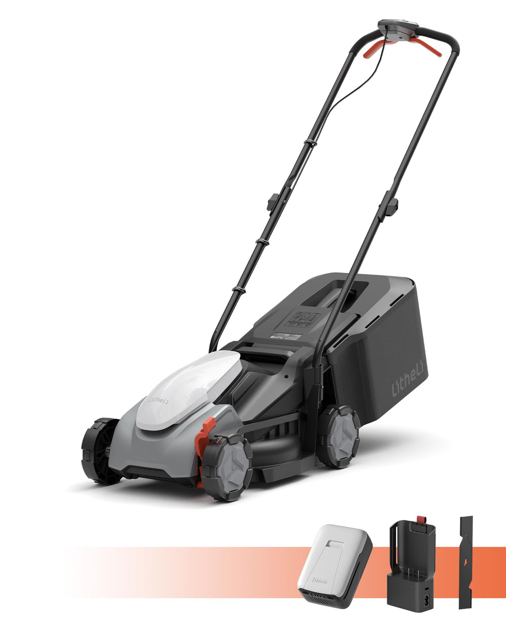 LiTHELi mower front profile showing compact design and easy maneuverability