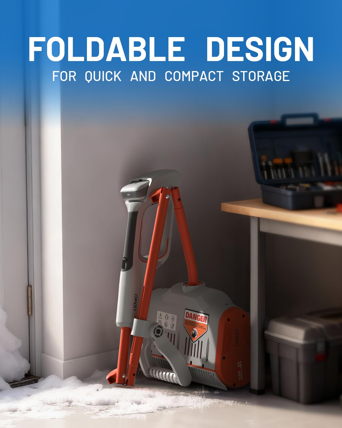 LiTHELi next to a full-size shovel showing lightweight portability advantage