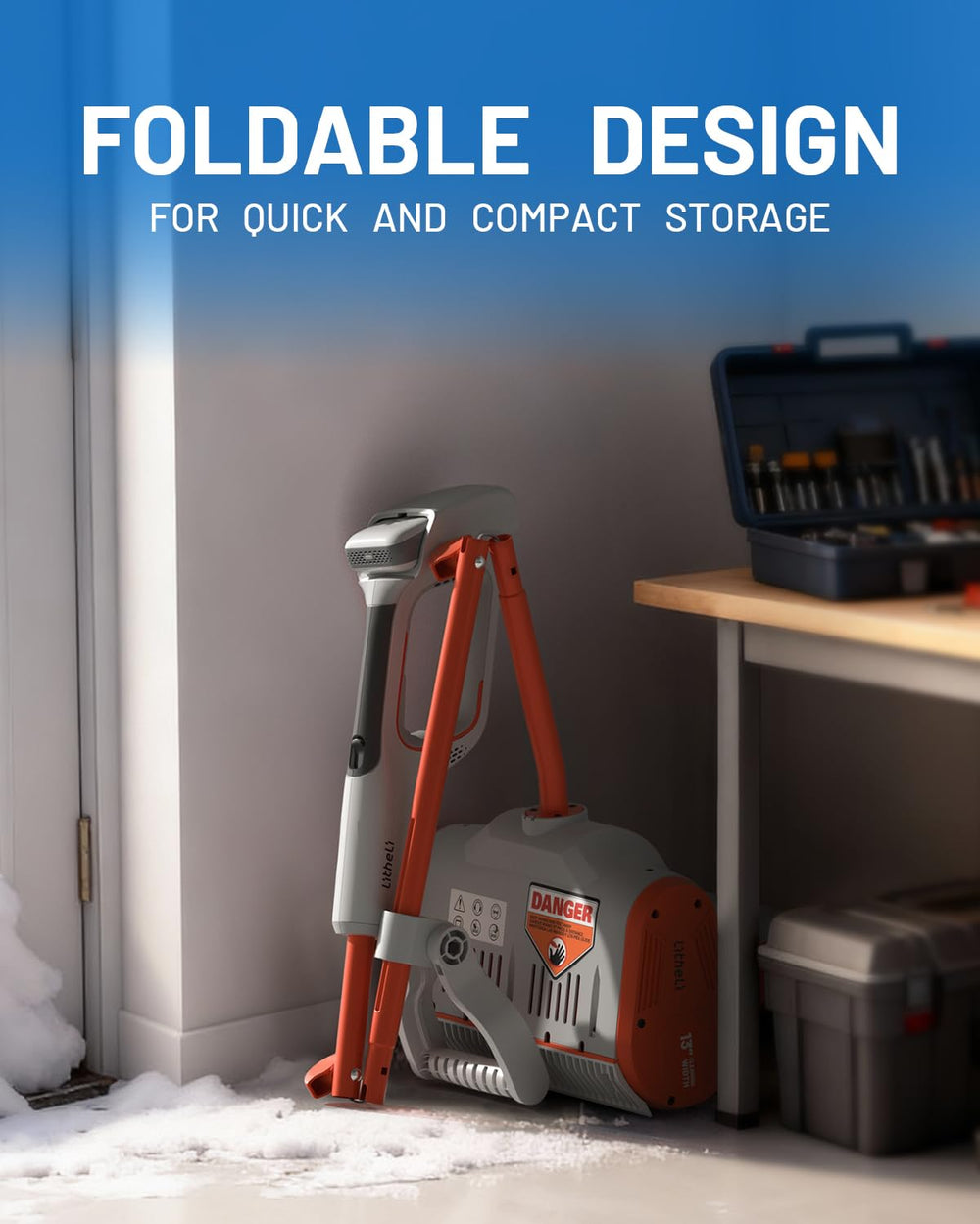 LiTHELi next to a full-size shovel showing lightweight portability advantage