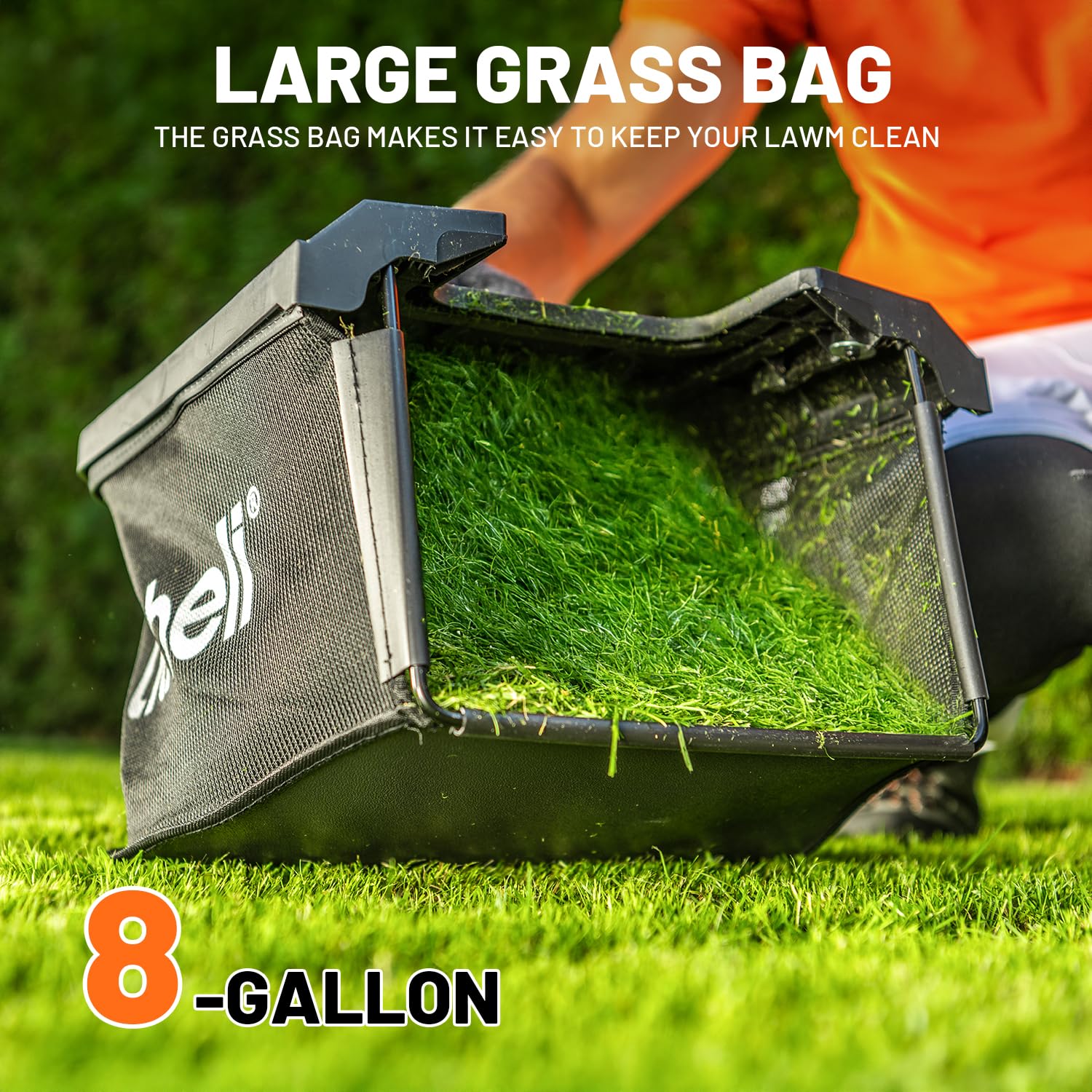 LiTHELi mower on patio next to house showing small-yard suitability