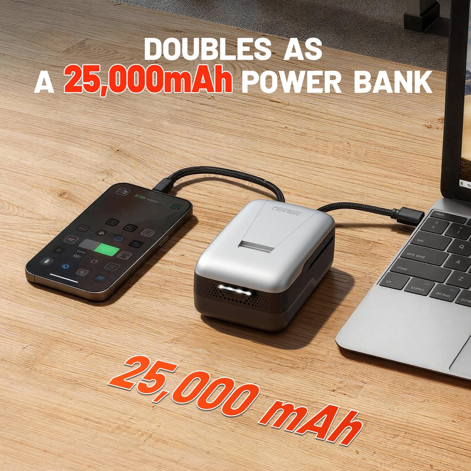LiTHELi USB power-bank port on battery charging phone during outdoor use