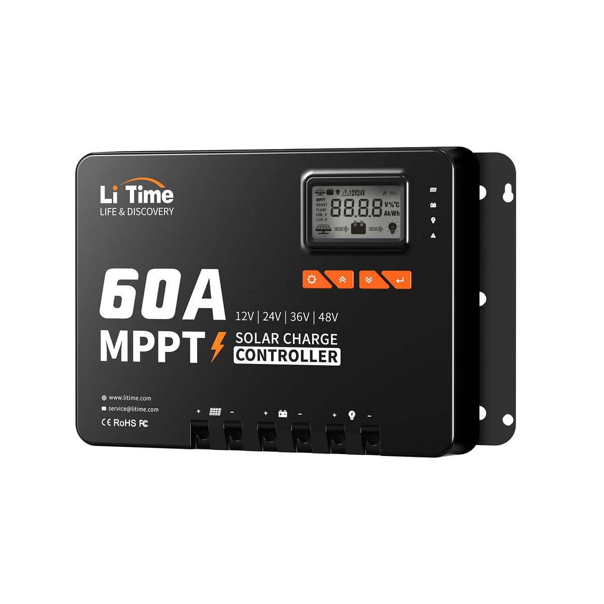 LiTime 60A MPPT front panel showing ports and indicators for easier installation