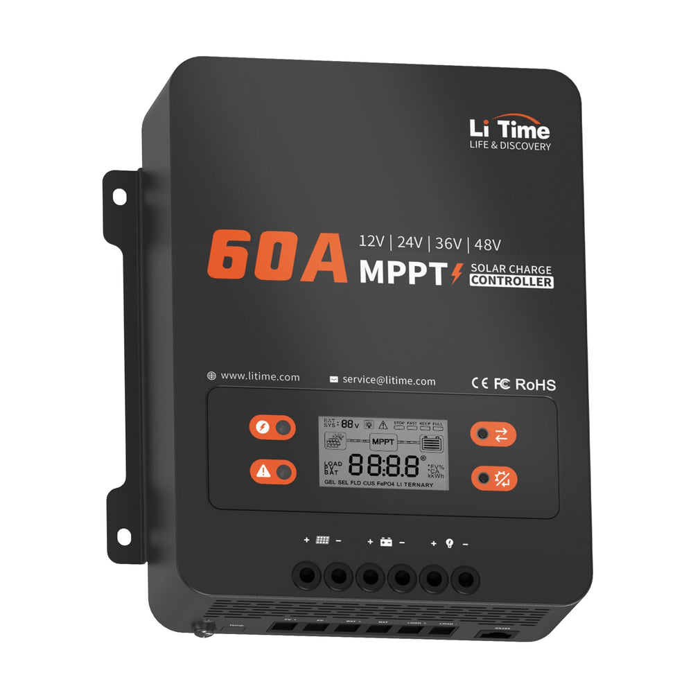 LiTime controller front panel showing ports and labels for easy installation