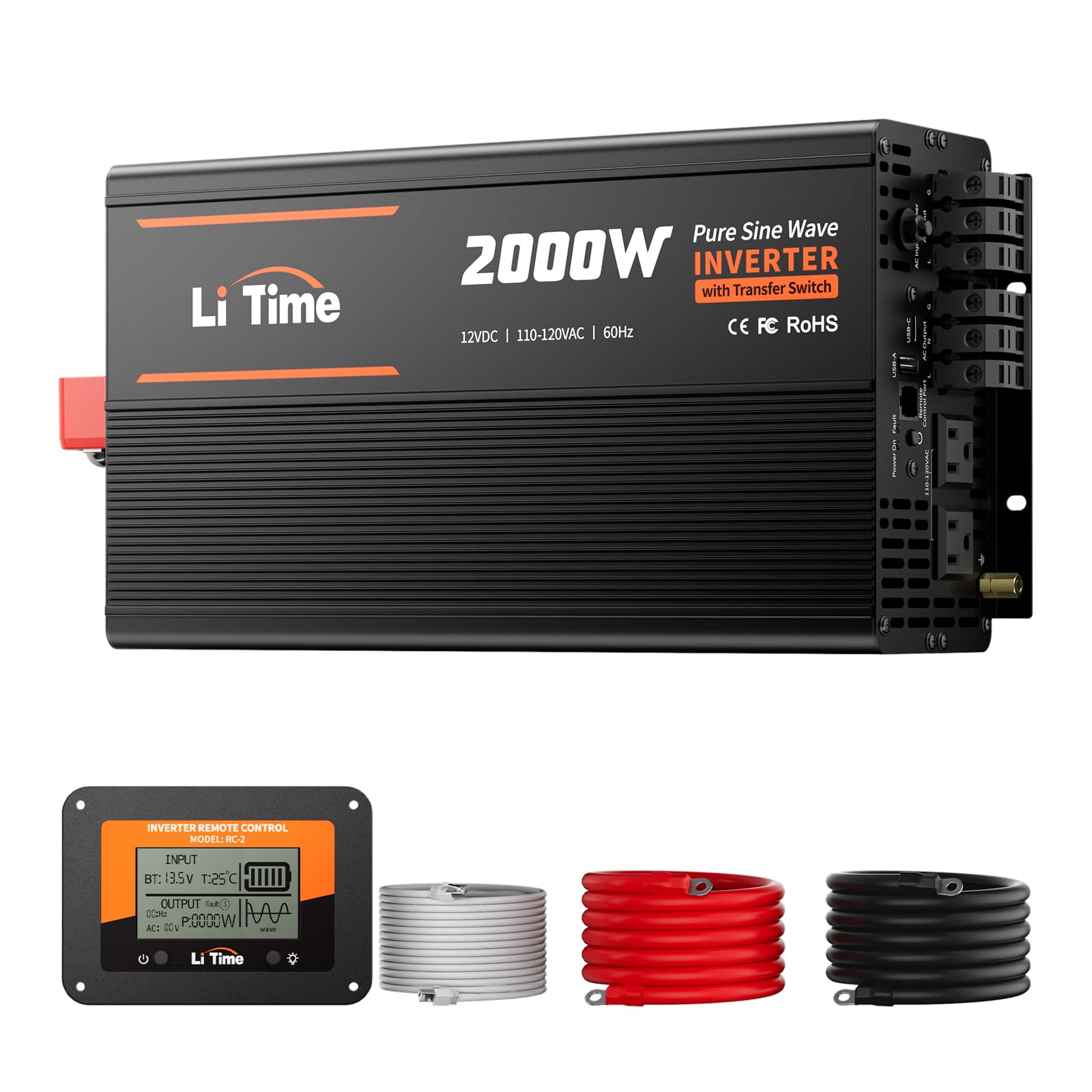 LiTime inverter front panel showing controls and benefits of easy monitoring