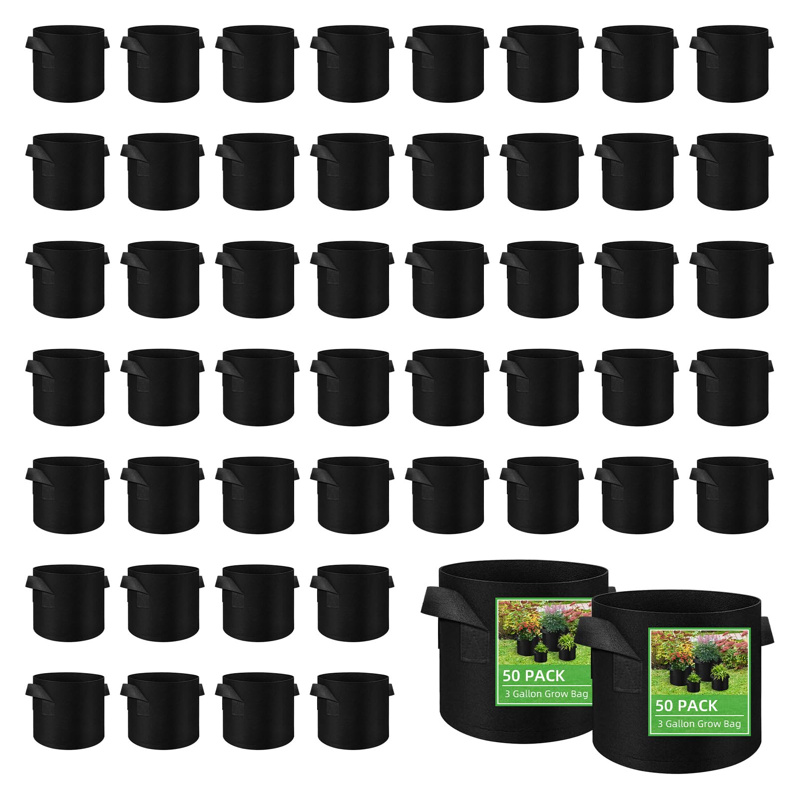 LITLANDSTAR front view of 50-pack grow bags showing quantity and compact packaging benefits