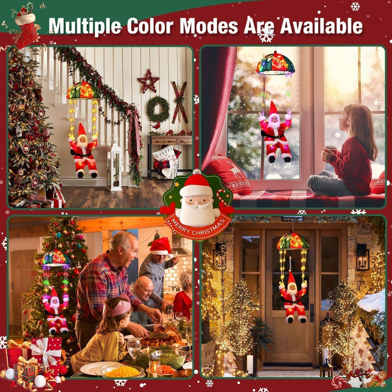 litogo parachuting Santa remote and adapter display offering timer and dimmer convenience