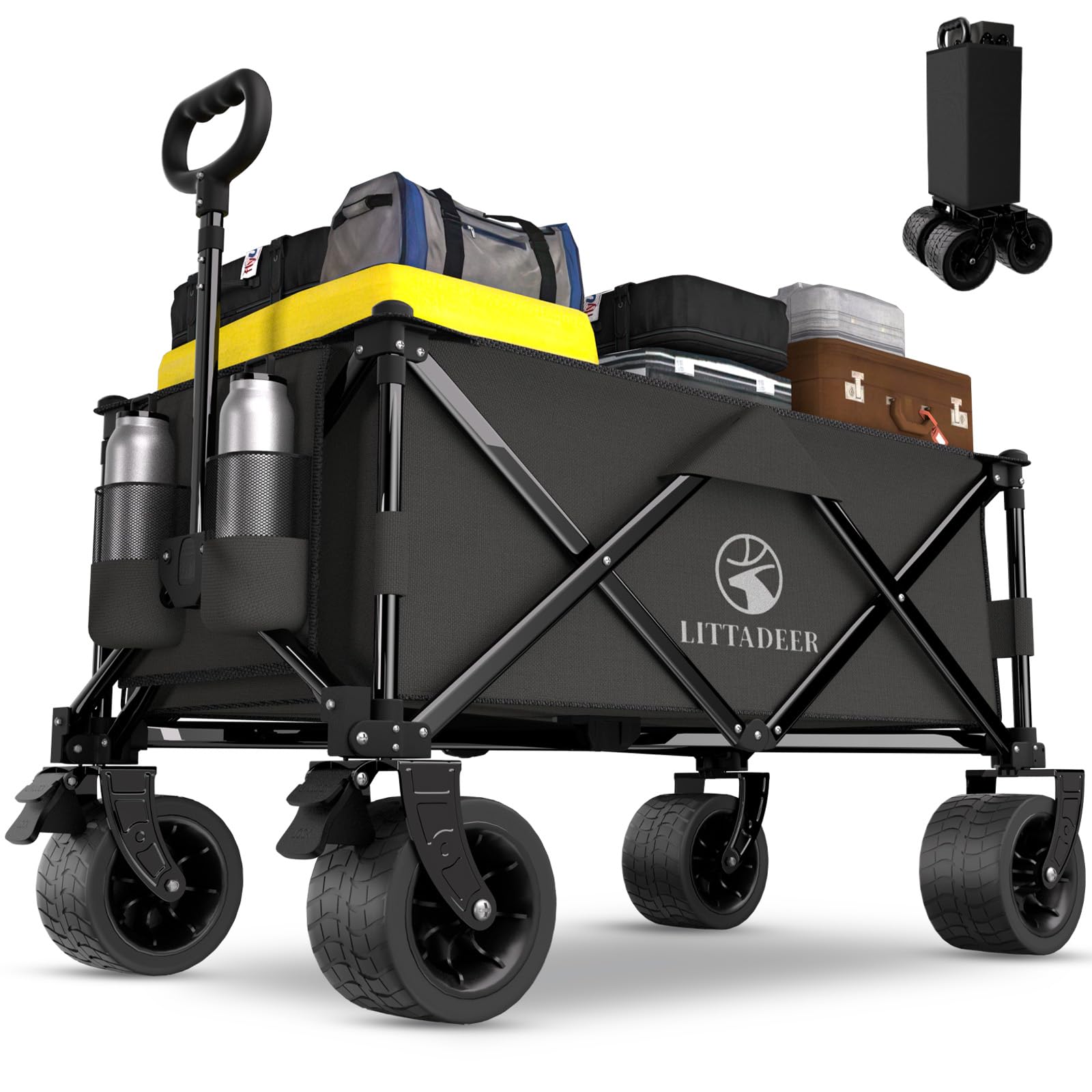 Littadeer front view unfolded showing roomy cargo and stability benefit