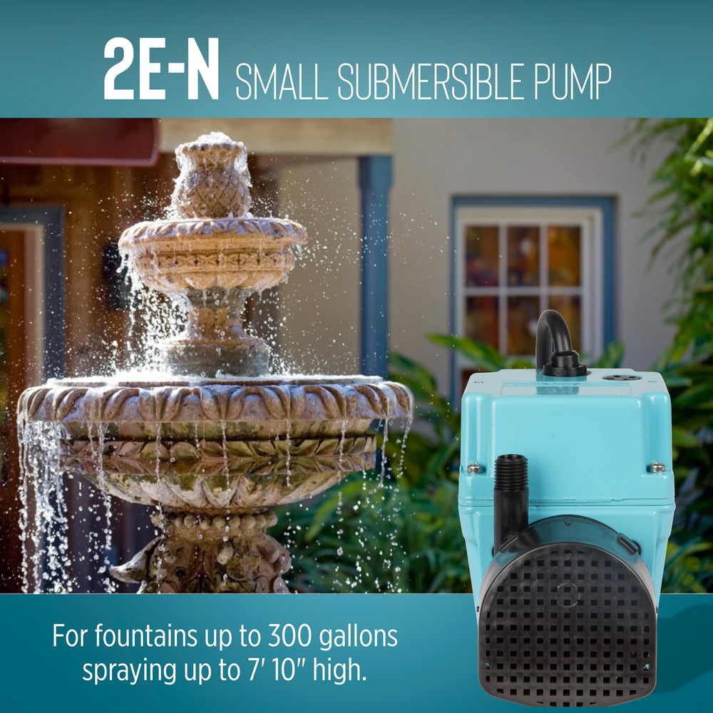 Little Giant pump installed in a small outdoor fountain demonstrating steady recirculation