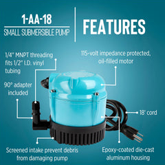 Little Giant long 18-foot cord and plug detail enabling flexible pump positioning