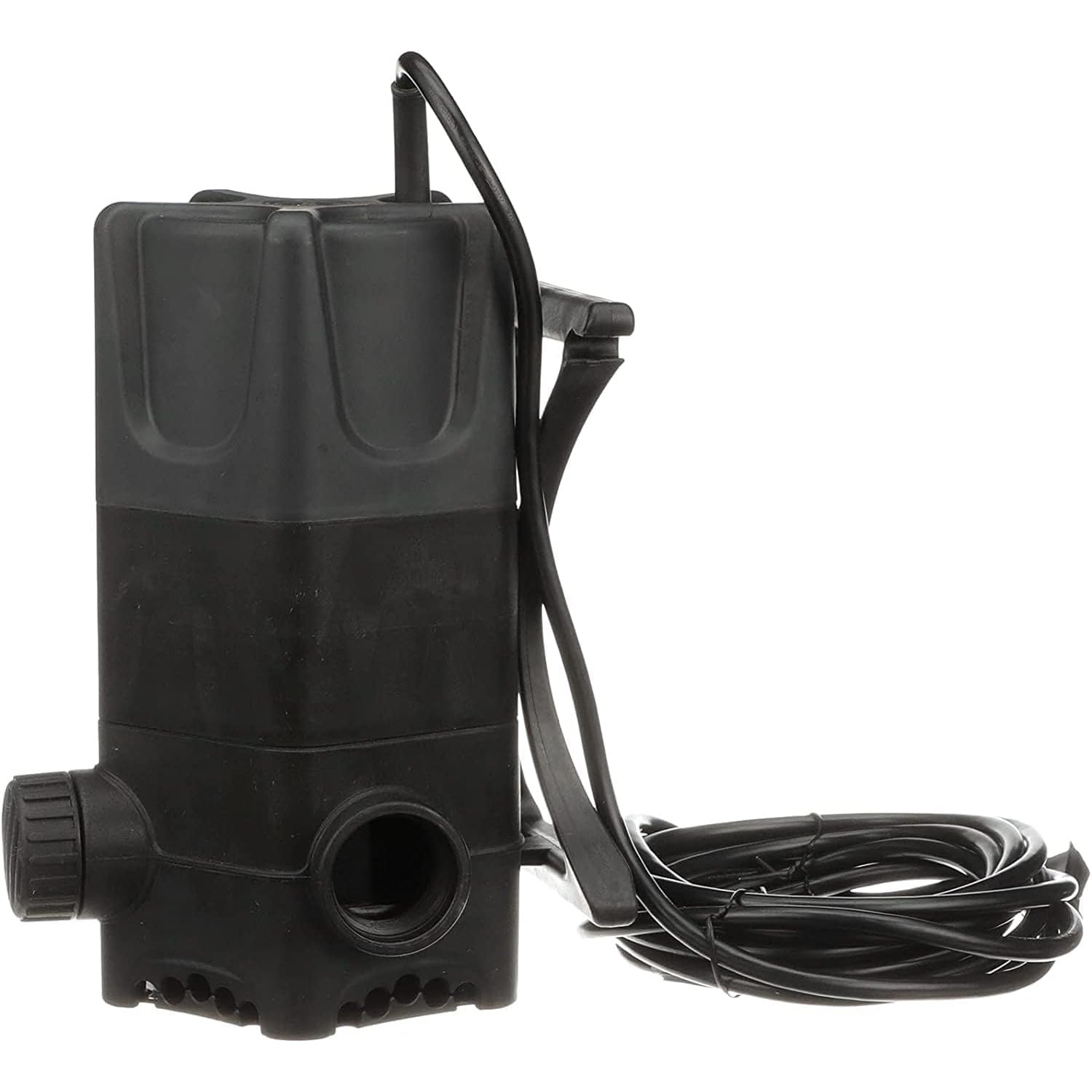 Little Giant pump installed in a backyard waterfall showing strong flow and landscaping integration