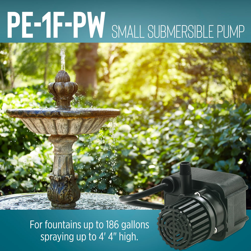 Little Giant pump installed in garden fountain showing steady circulation benefit