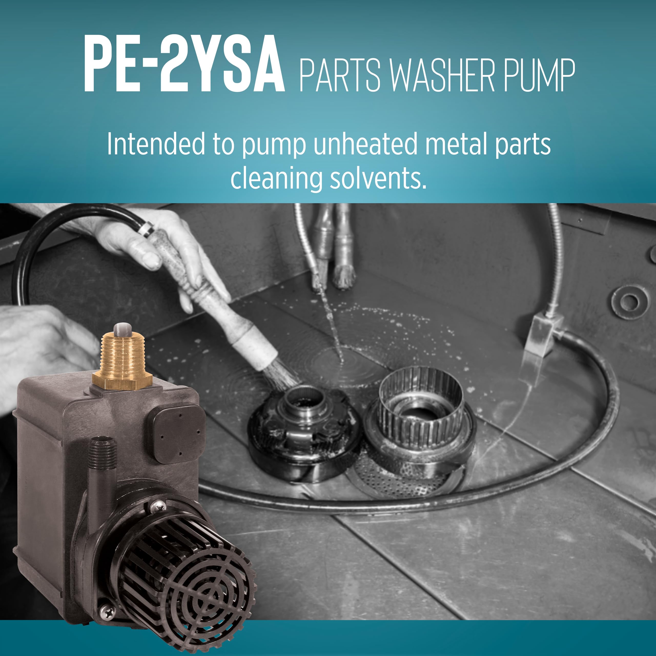 Little Giant PE-2YSA mounted in a parts washer illustrating in-tank installation benefit