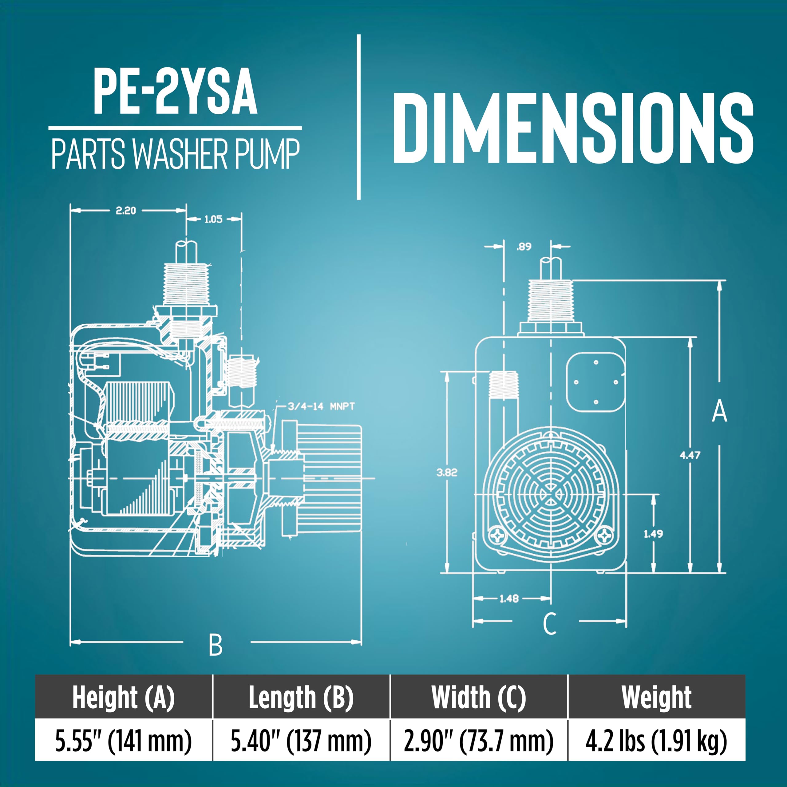 Little Giant PE-2YSA side label detail showing model and electrical ratings