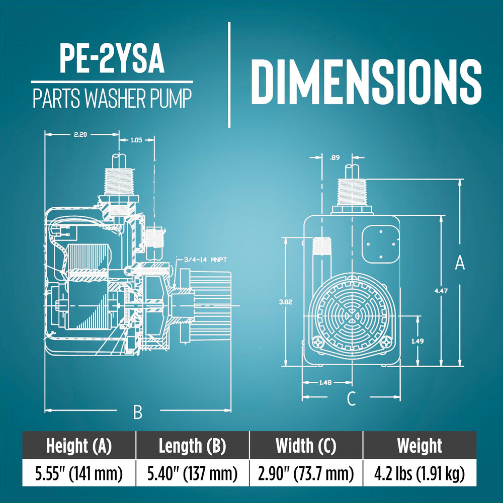 Little Giant PE-2YSA side label detail showing model and electrical ratings