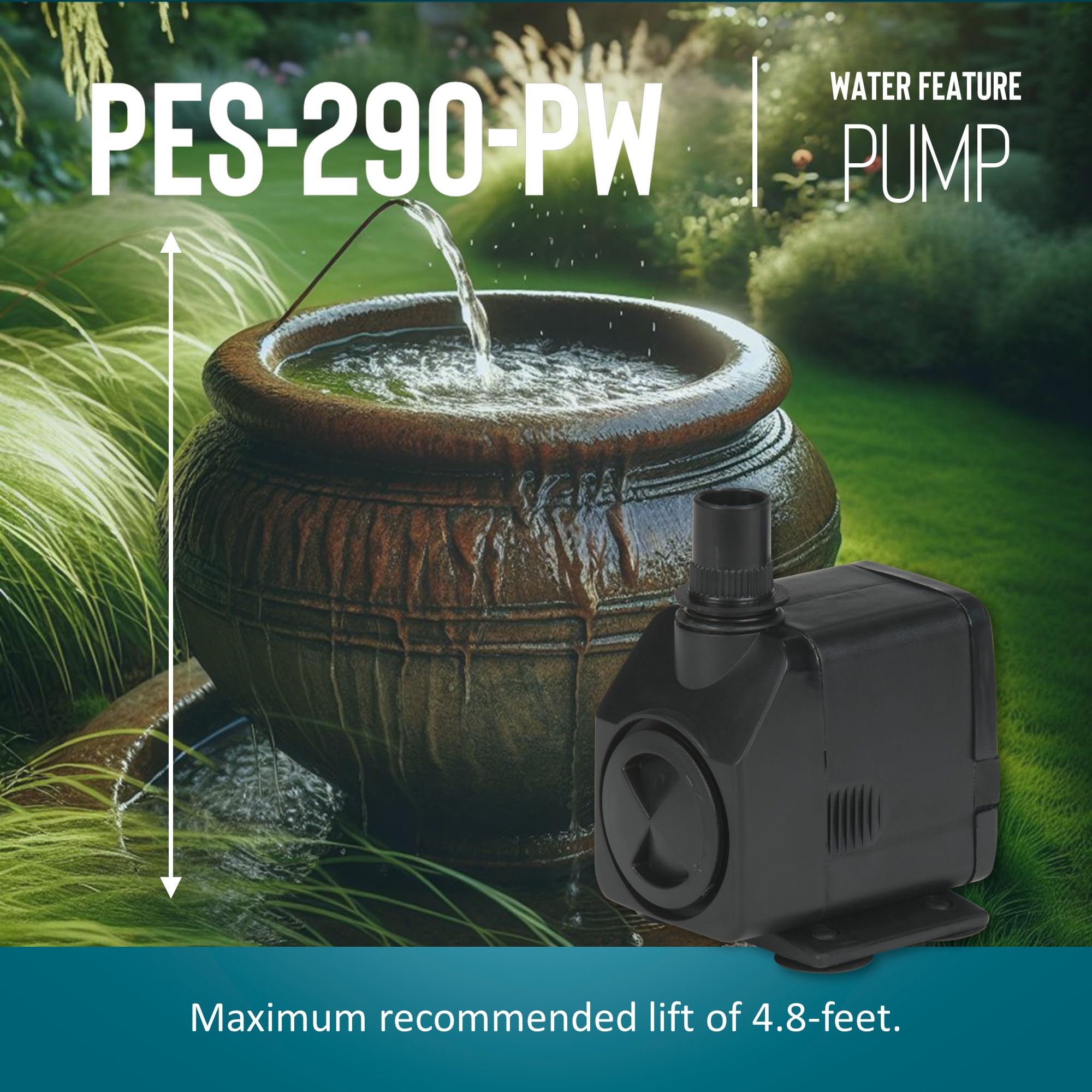Little Giant PES-290-PW submerged in fountain demonstrating steady water circulation benefit