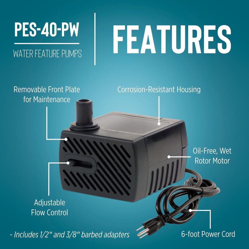 Little Giant PES-40-PW close-up of adjustable flow valve for customizable fountain effect