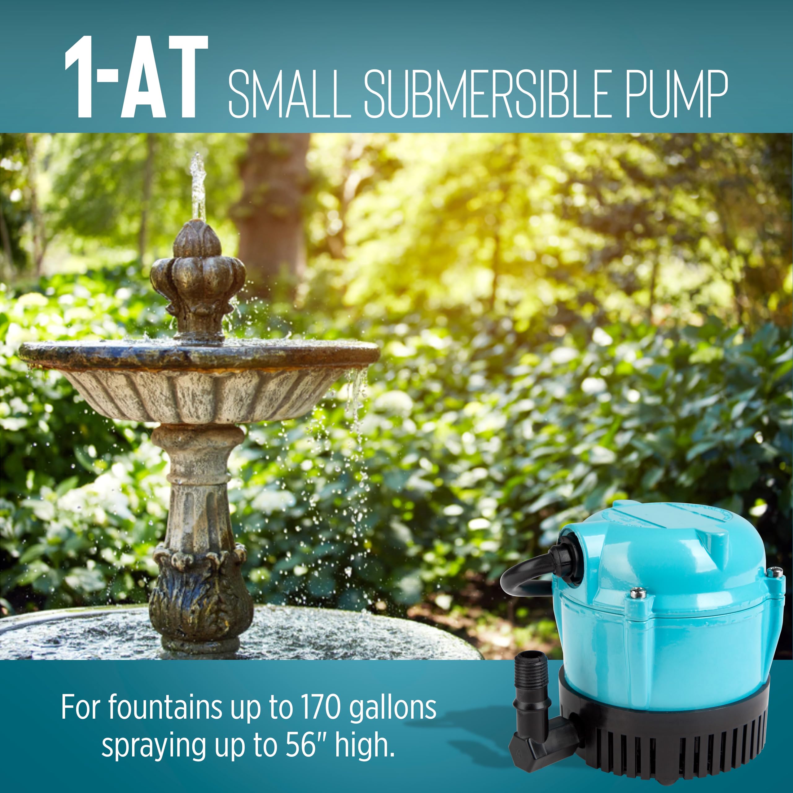 Little Giant pump installed in a fountain demonstrating reliable flow
