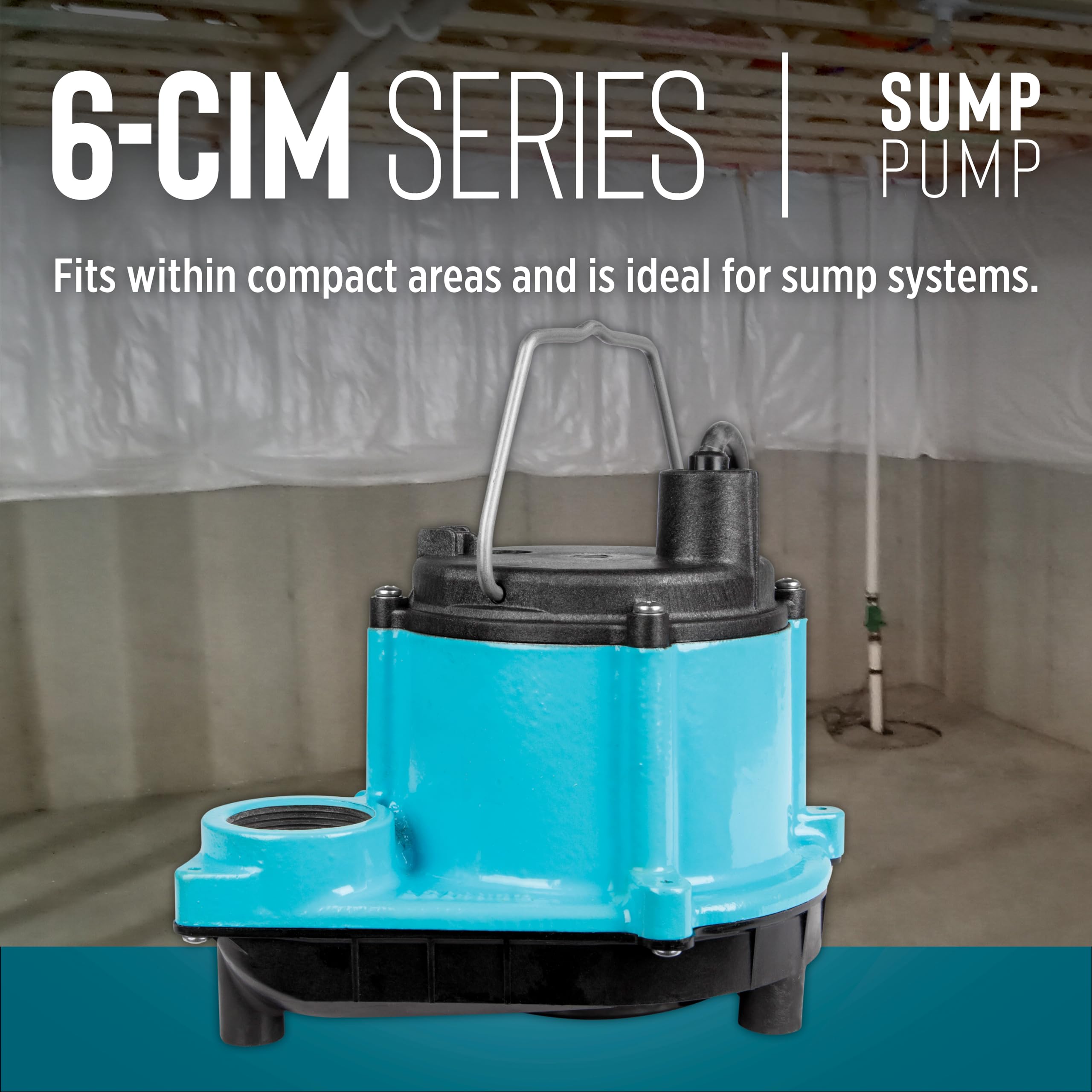 Little Giant pump submerged in sump basin demonstrating emergency water removal