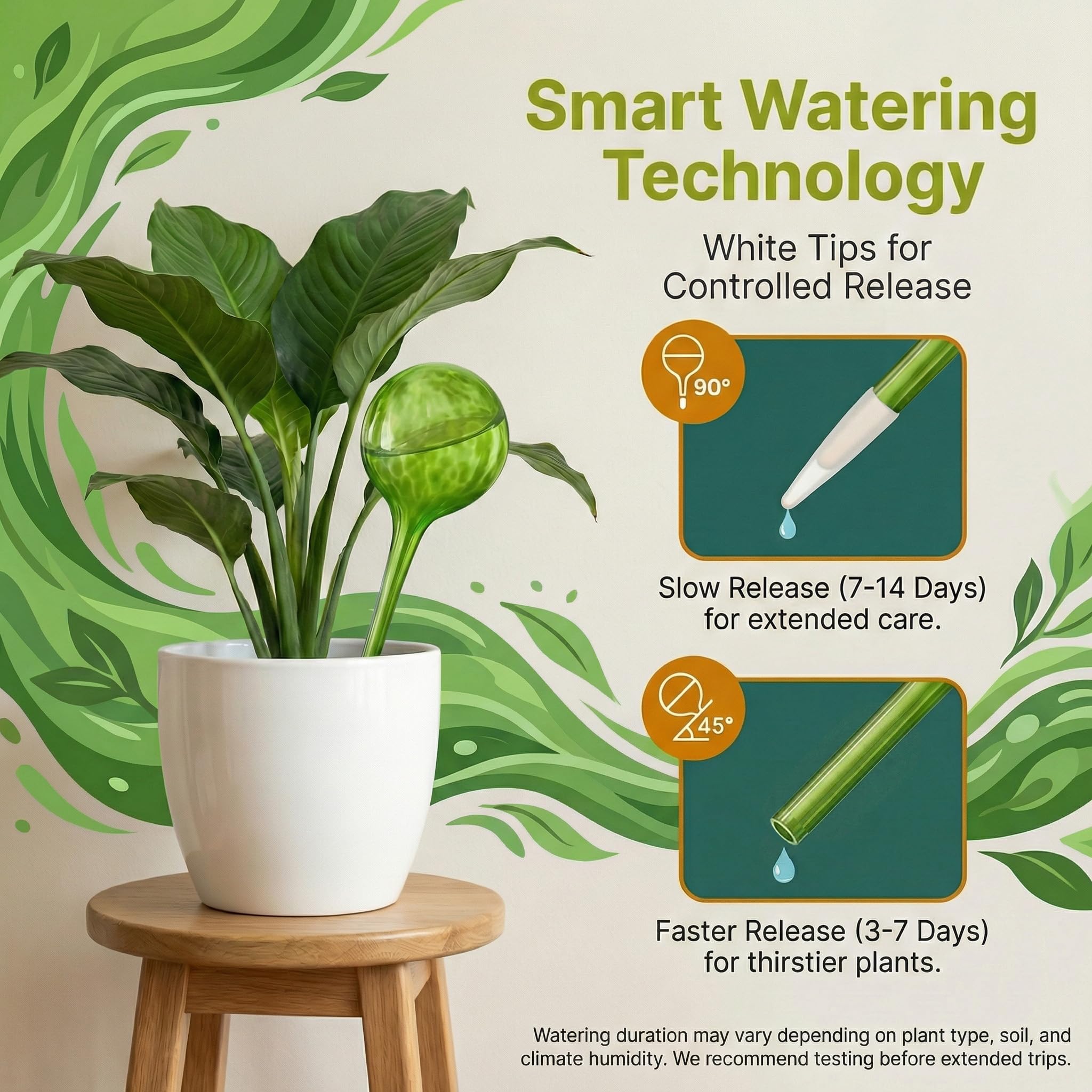 Little Green Leaf globes placed in a large potted plant for even hydration