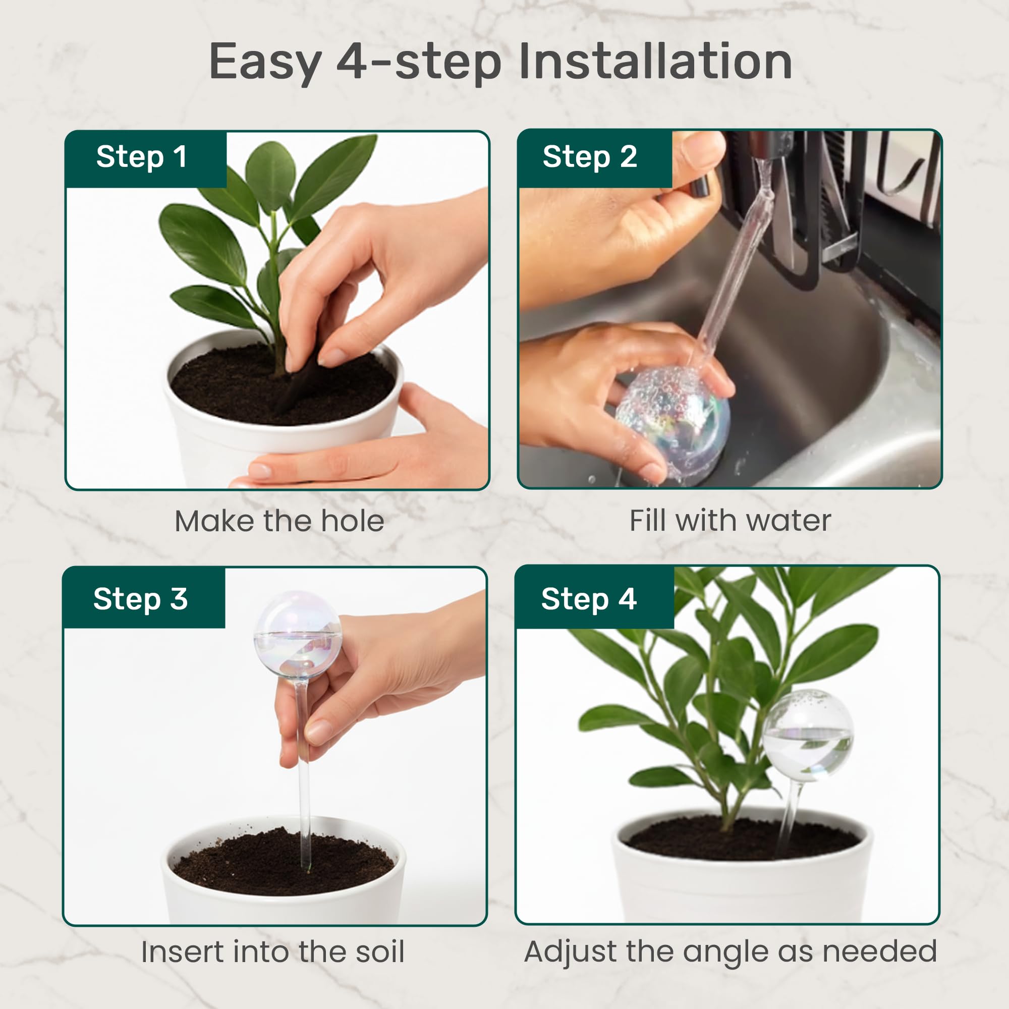 Little Green Leaf globe in hanging planter providing hands-free watering