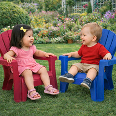 Little Tikes four chairs stacked in backyard saving space and easy storage