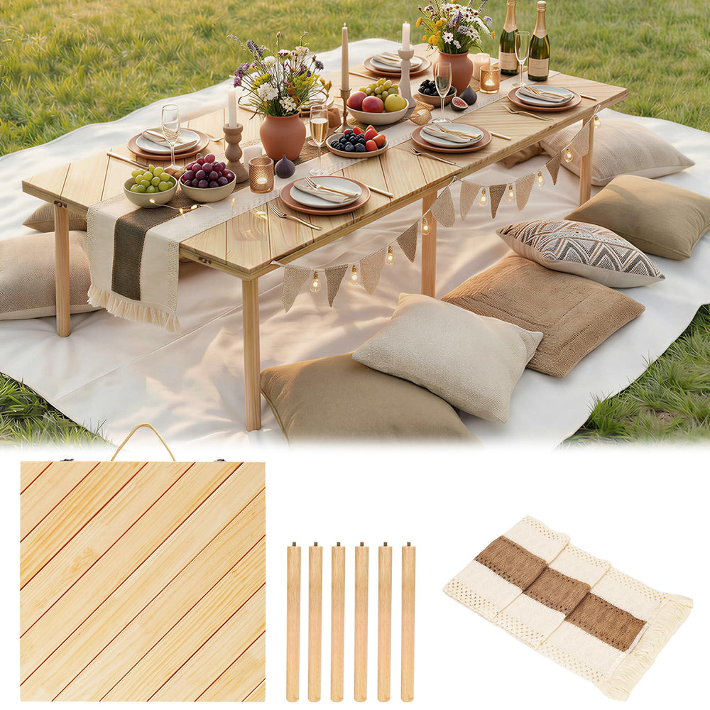 LITURTOO front view fully open showing roomy tabletop and stable legs benefit portability