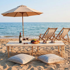 LITURTOO low picnic table on sand at the beach showing outdoor versatility