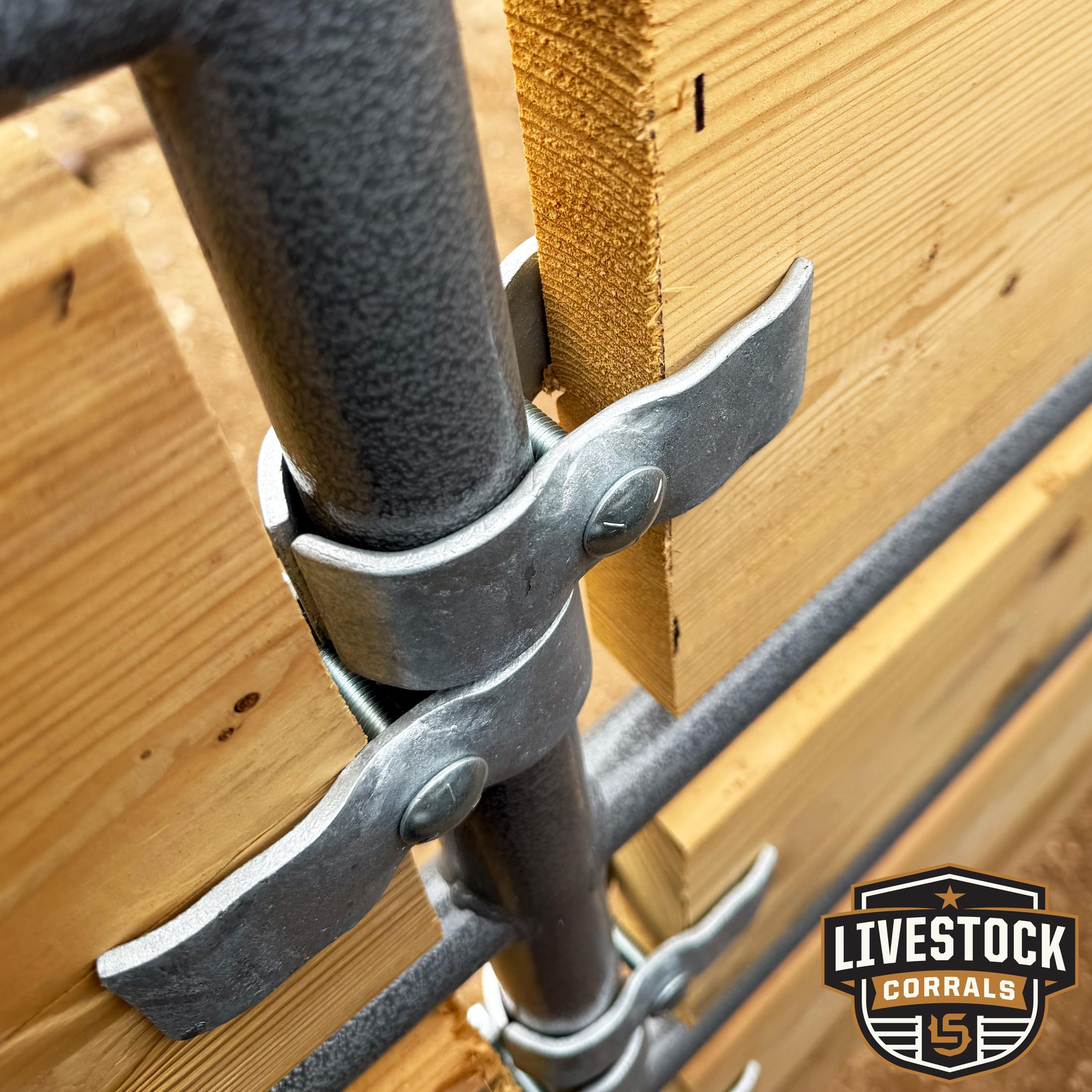 Livestock Corrals clamp reinforcing round pen rail showing increased safety benefit