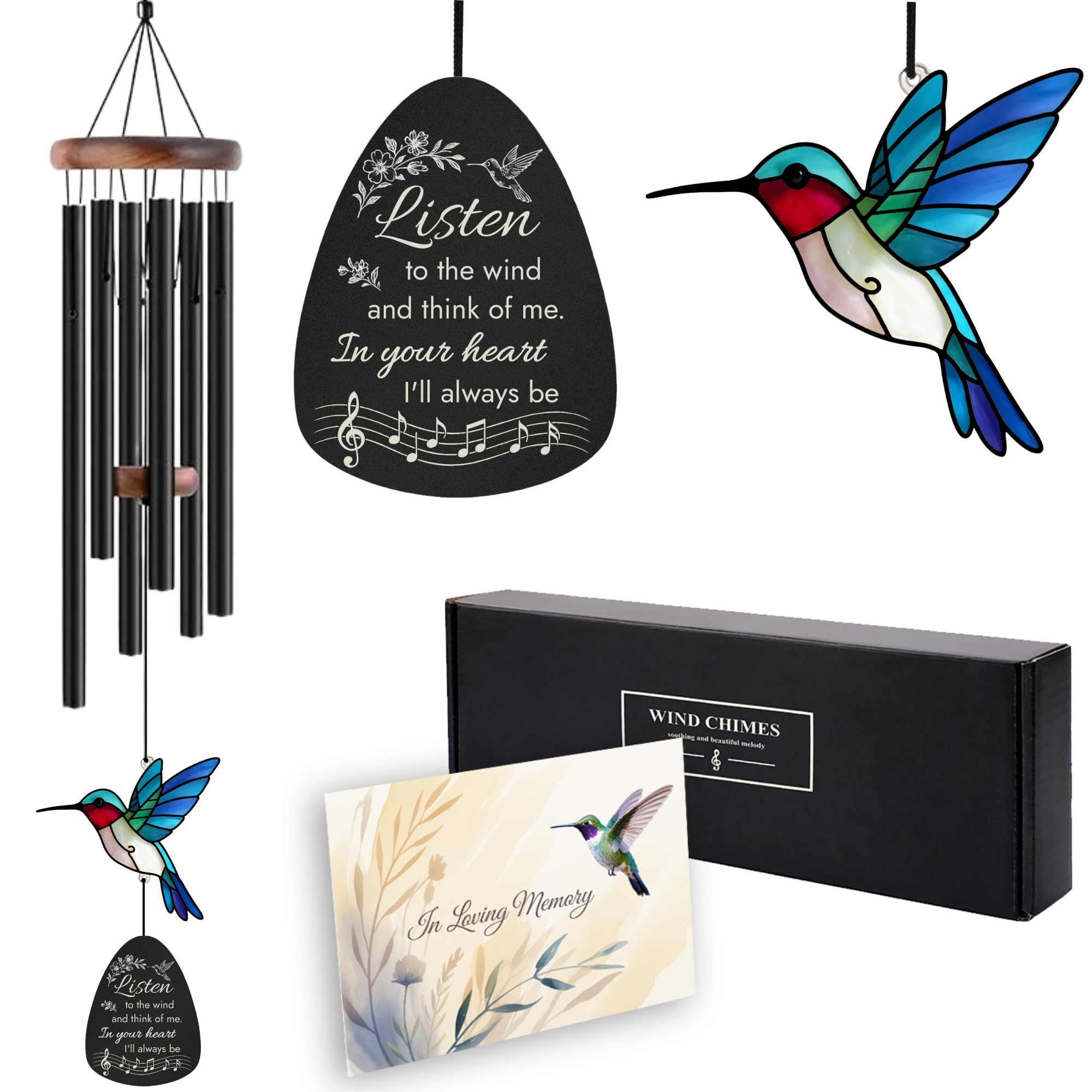 Livinges front packaging showing memorial wind chime and gift box benefit thoughtful presentation