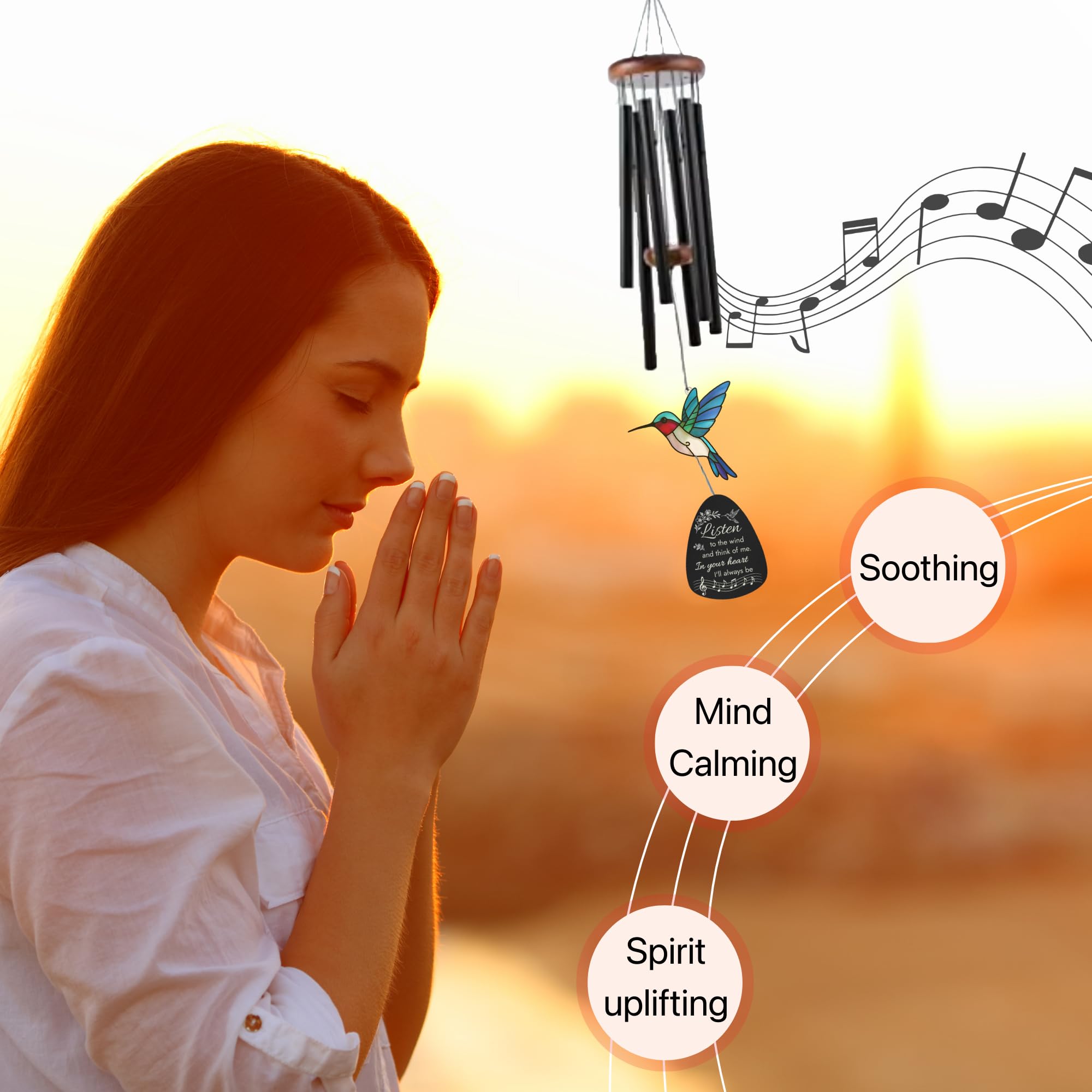 Livinges wind chime in garden scene creating tranquil remembrance and aesthetic charm