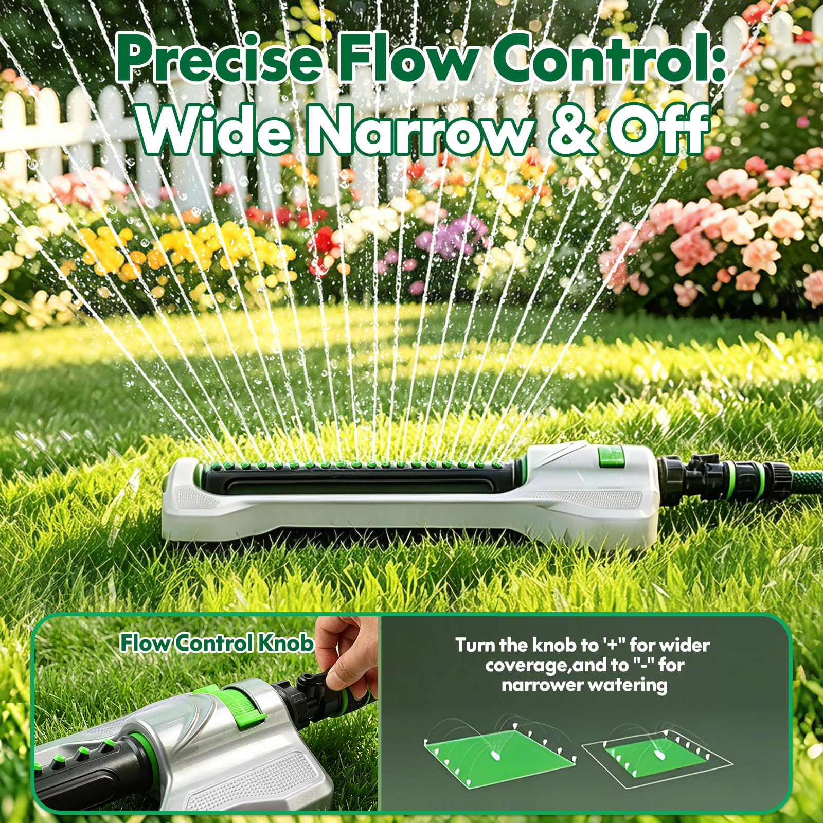 Lizjarol sprinkler in use on green lawn delivering uniform hydration