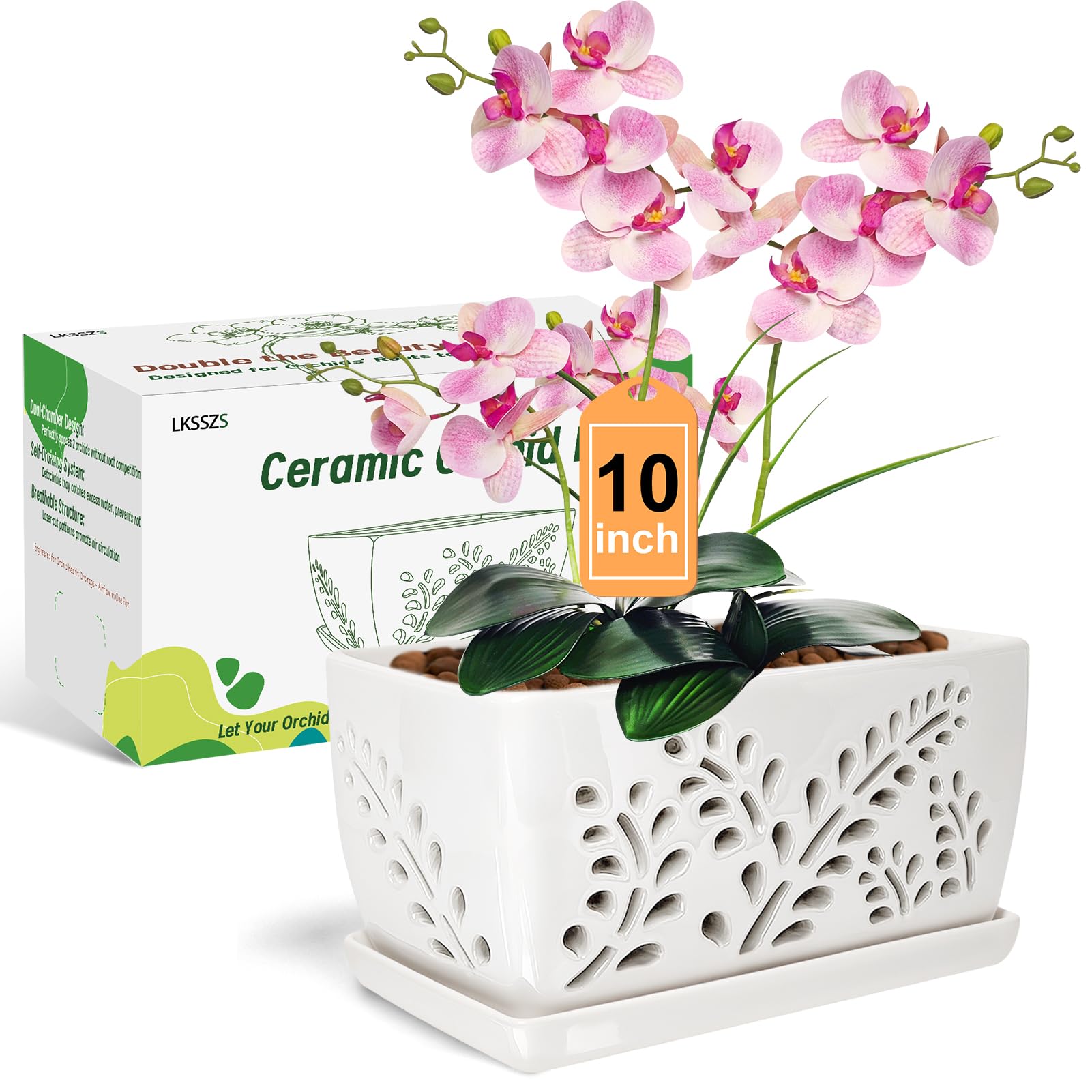 LKSSZS front view of ceramic orchid pot showing elegant shape and balance