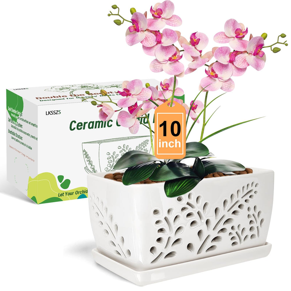 LKSSZS front view of ceramic orchid pot showing elegant shape and balance