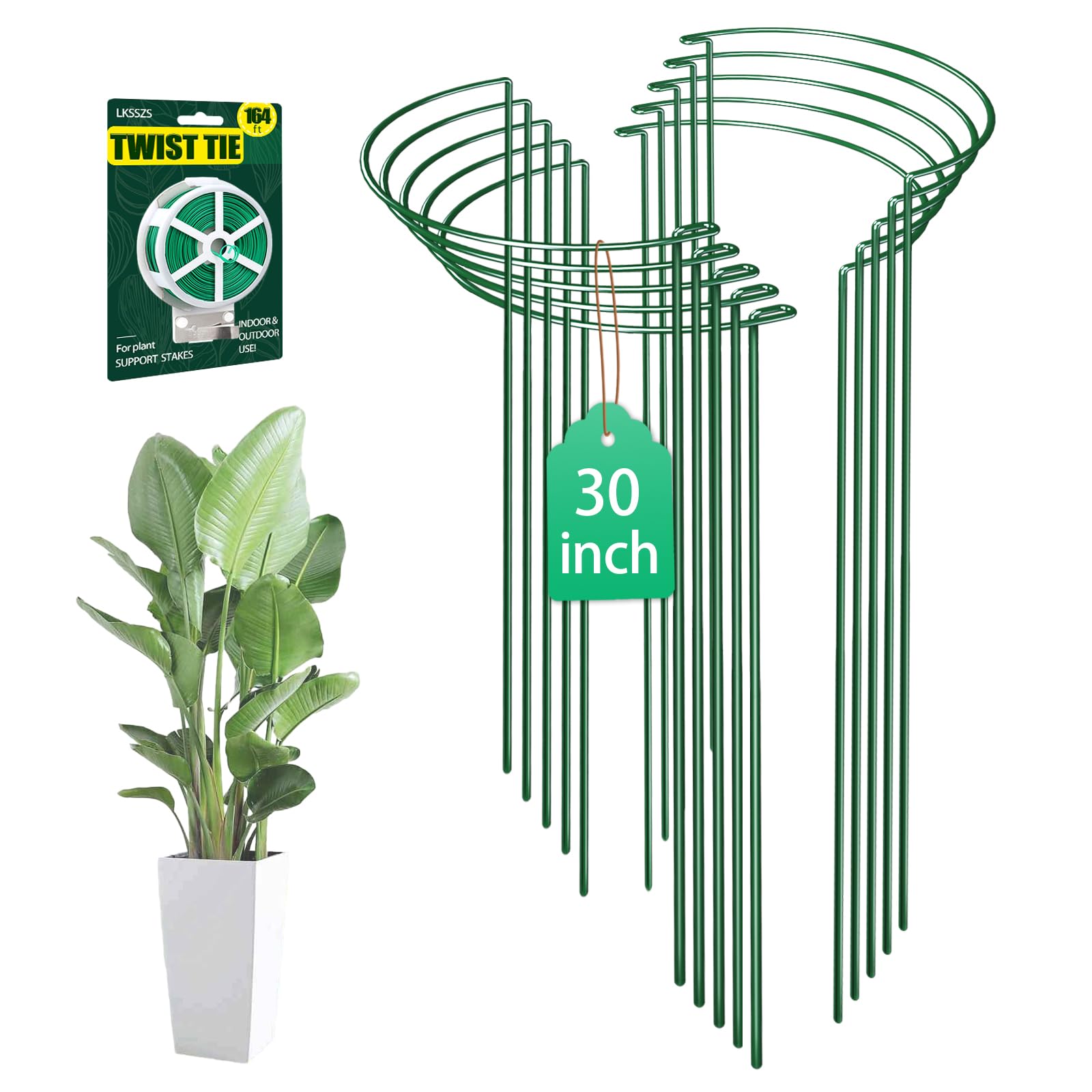 LKSSZS front view of 10-pack half round stakes showing tidy garden-ready kit and benefit of multiple supports