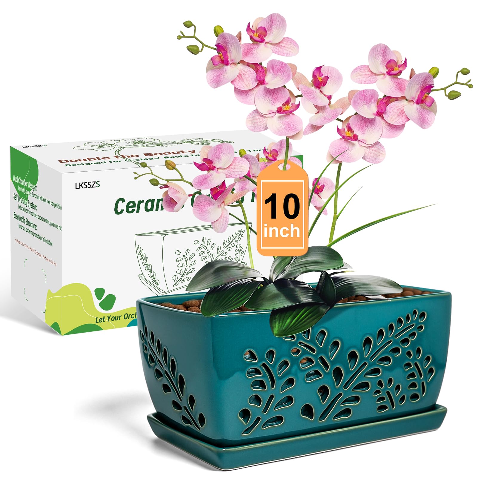 LKSSZS front view of rectangular orchid pot showing elegant display benefit