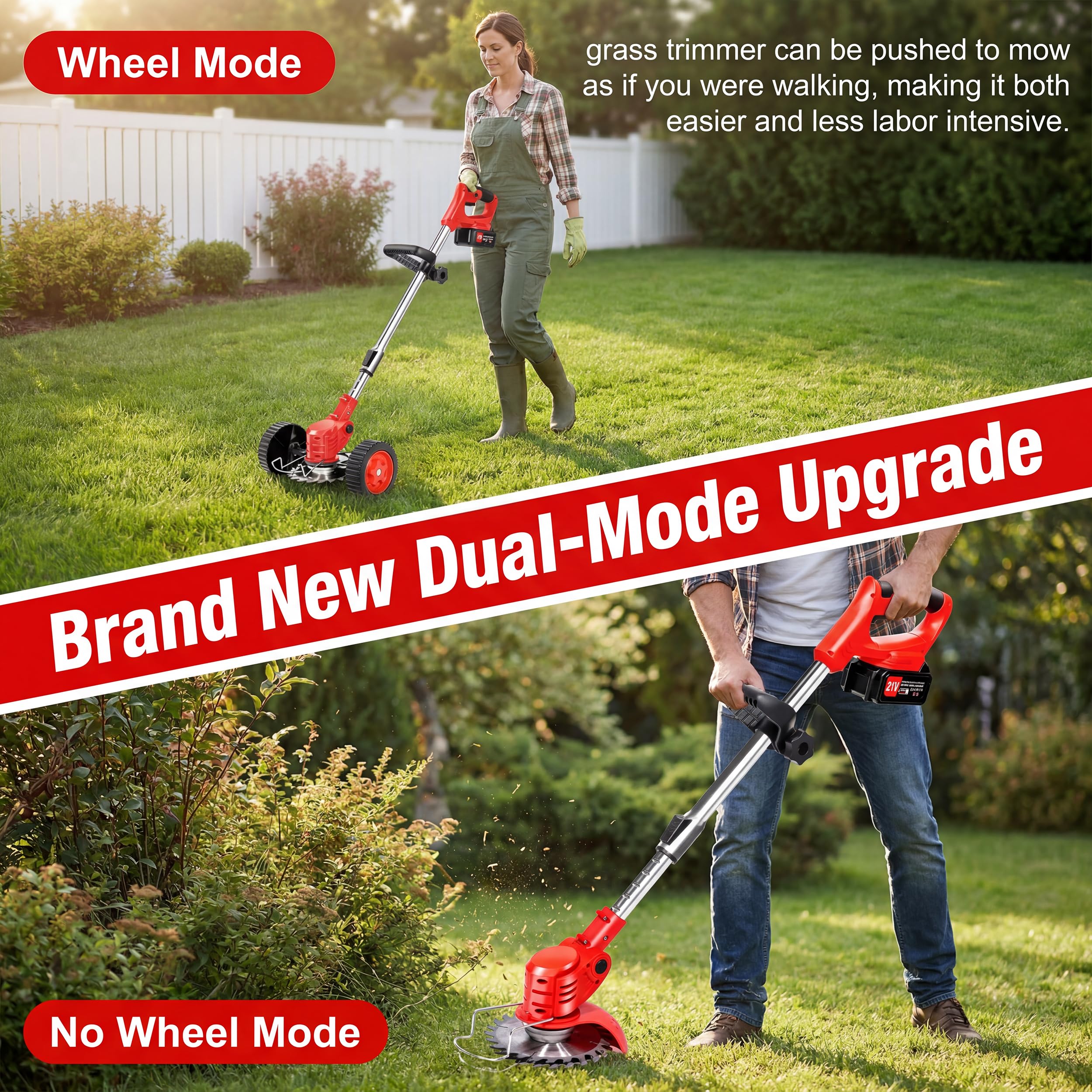 LKTOLS cutting thick weeds in yard demonstrating strong trimming performance