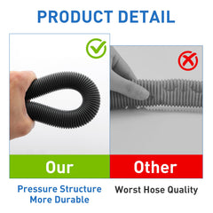 LLWAN hose attached to pool pump in use illustrating stable flow and easy hookup