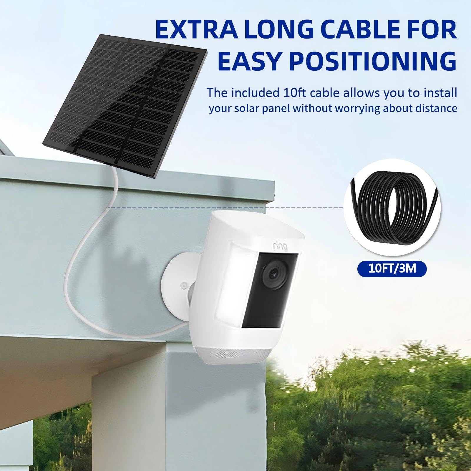 LMDTYN panel lighting a Ring spotlight camera at night ensuring continuous surveillance