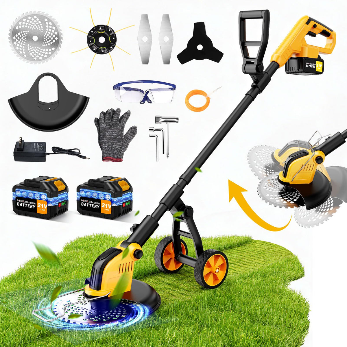 Lmozim front-angle view showing tool versatility and compact profile for quick yard jobs
