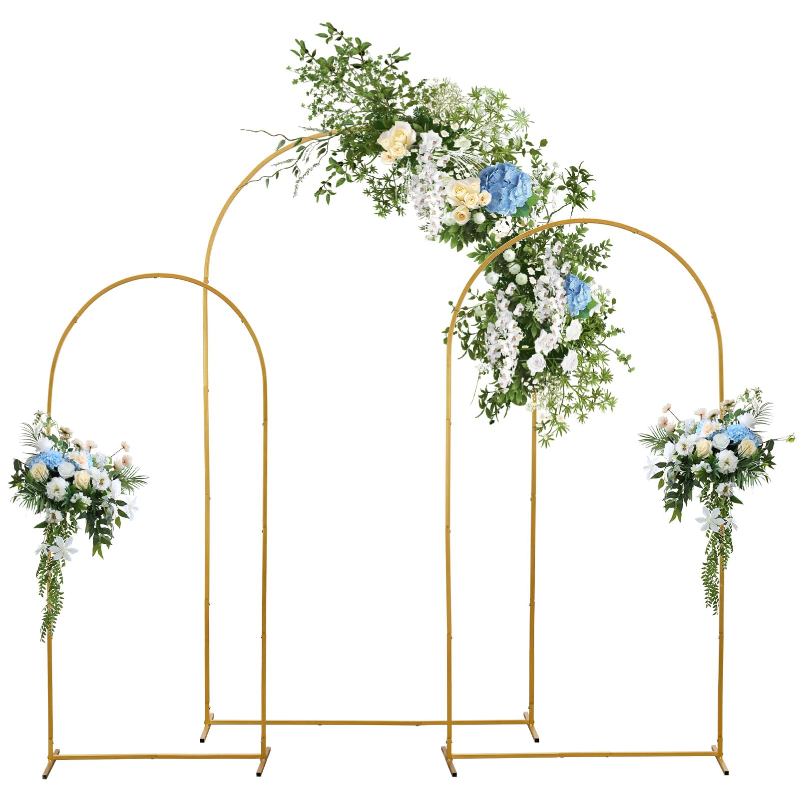LMTNNB front view of three gold arches creating elegant ceremony focal point