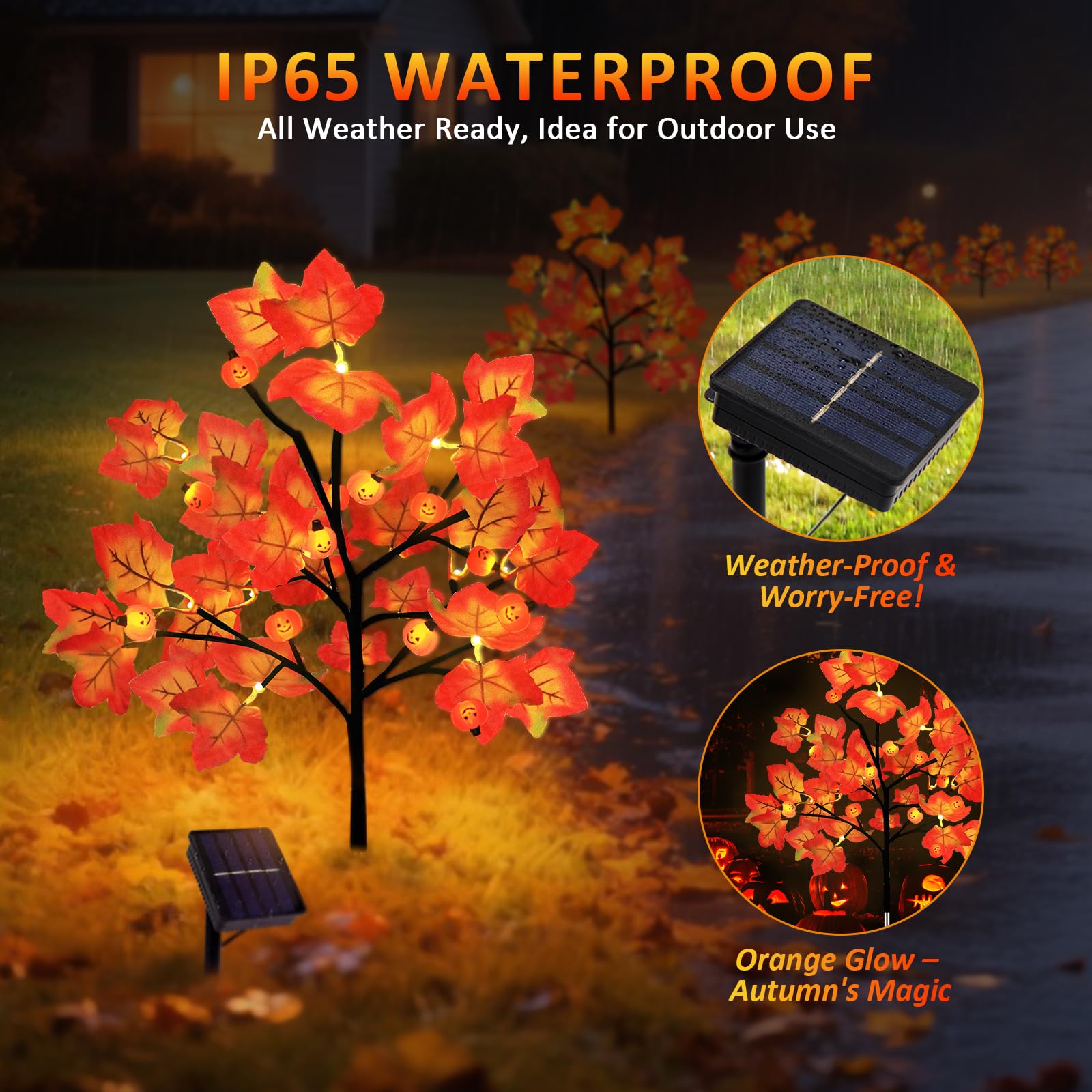 Lmtocs close-up of maple leaf and pumpkin textures highlighting durable detail and warm LED glow