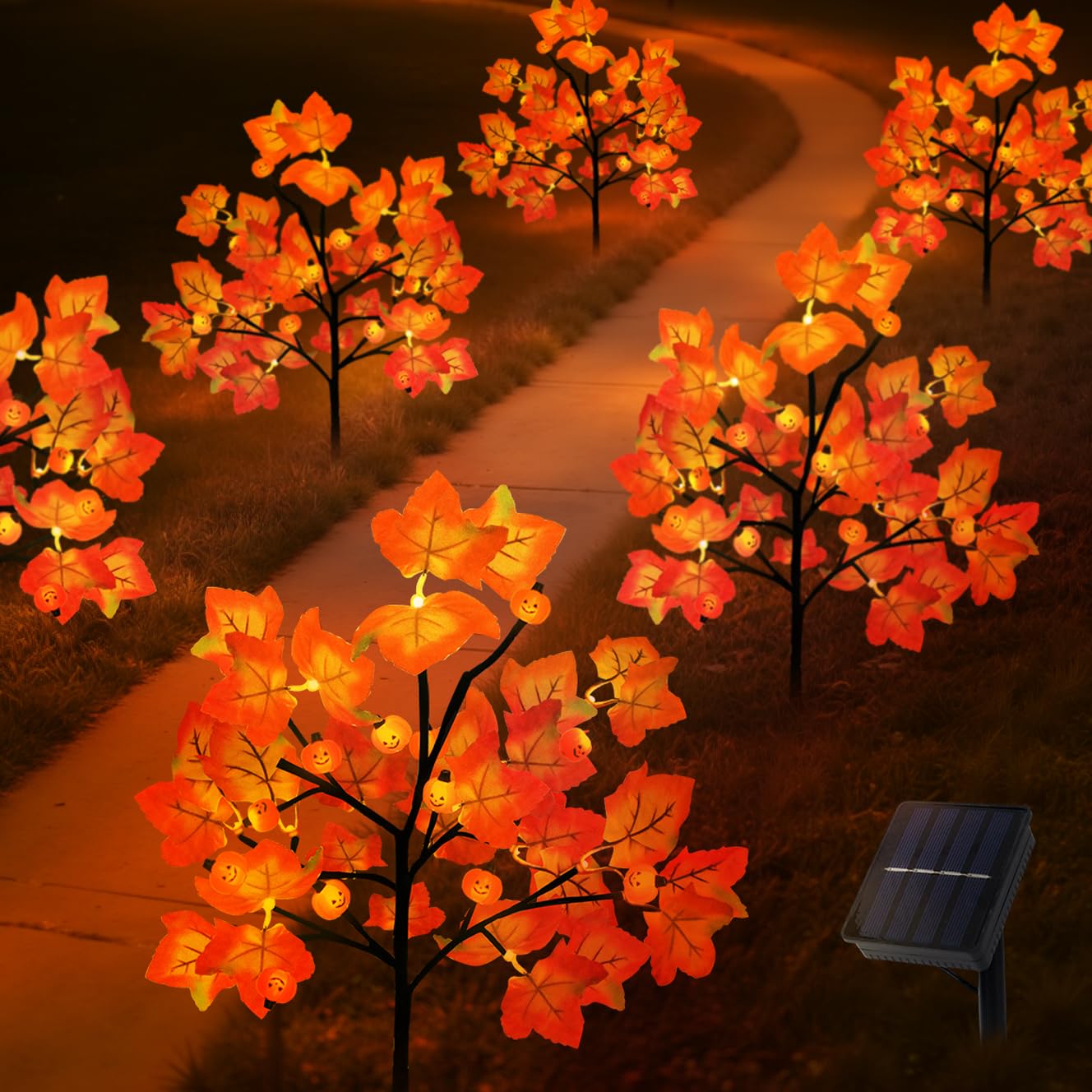 Lmtocs pathway lit at night with warm LEDs creating safe, inviting autumn ambiance