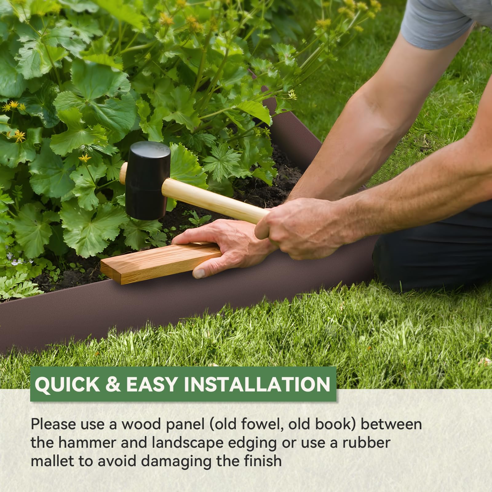 LMYYGOO hammering clip into ground demonstrating quick no-dig installation benefit