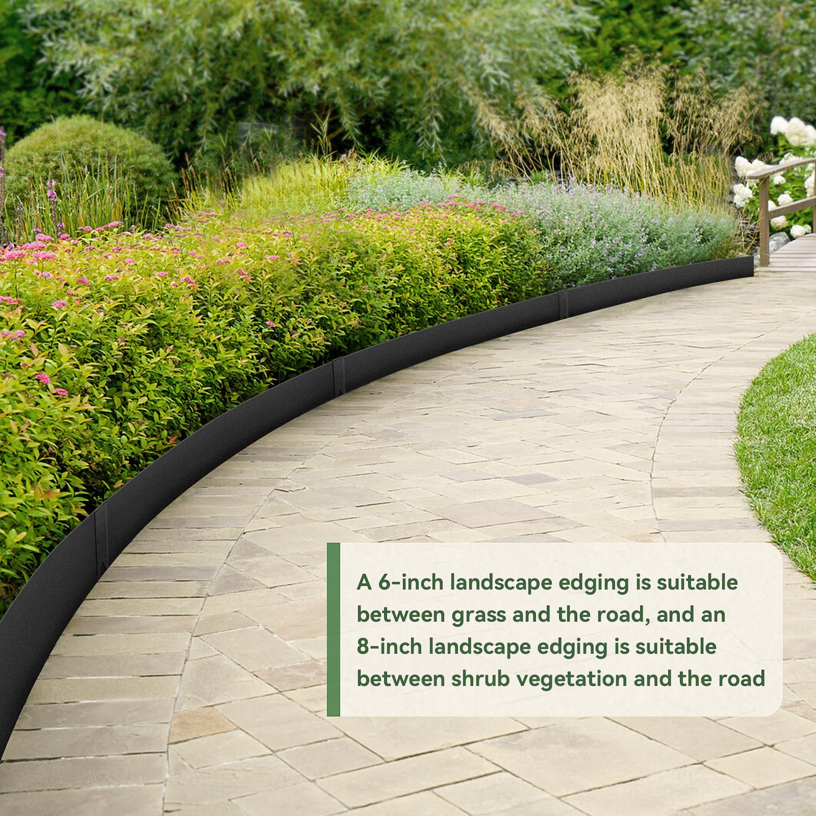 LMYYGOO edging framing a backyard pathway showing polished finished landscape benefit