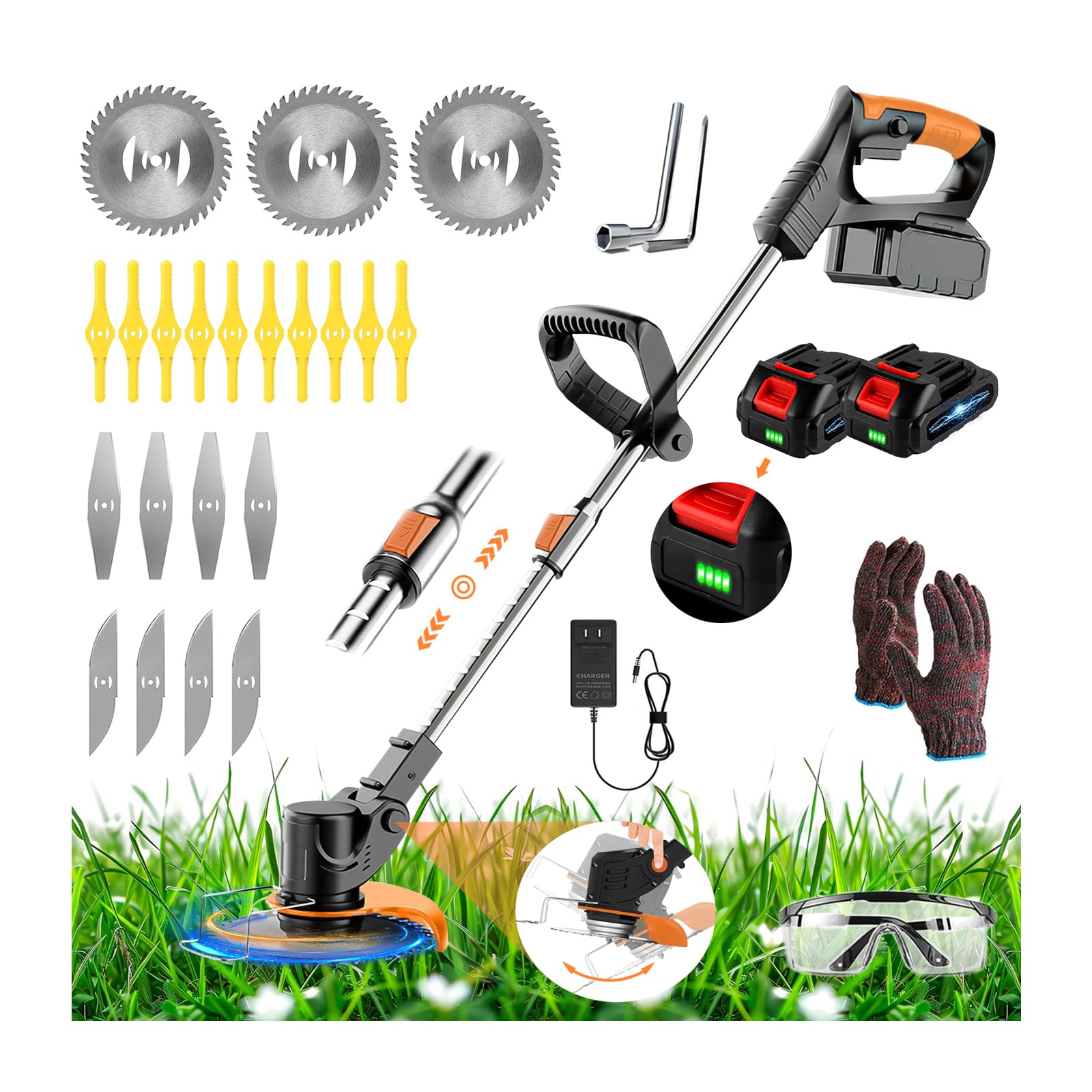 LMZTCYA front view of cordless trimmer showing compact design and maneuverability