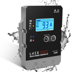 LNEX front panel LCD display showing charge status and benefits monitoring