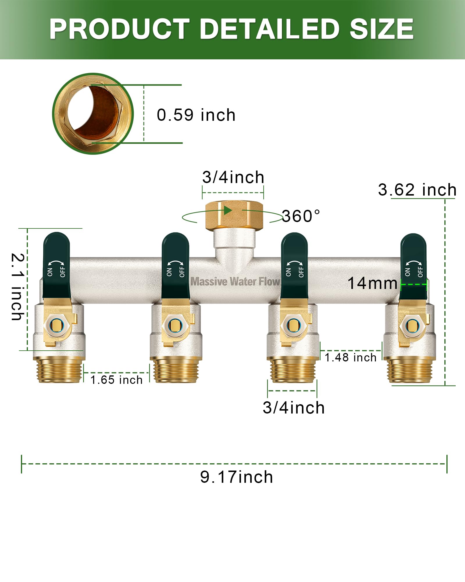 LNEZCDB close-up of extra-long metal handle for easier gripping and faster valve control