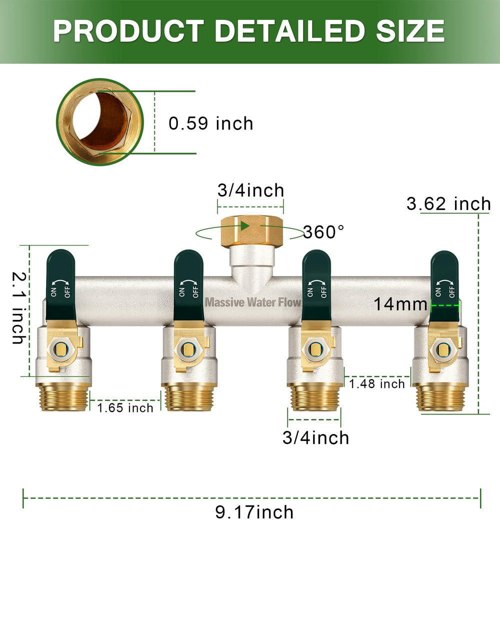 LNEZCDB close-up of extra-long metal handle for easier gripping and faster valve control