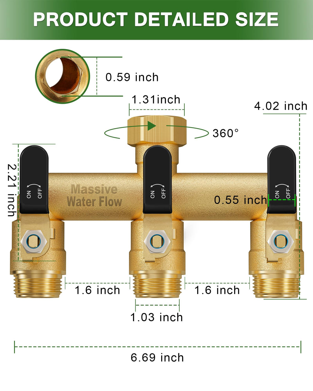 LNEZCDB closeup of extra-long valve handle for easier grip and control