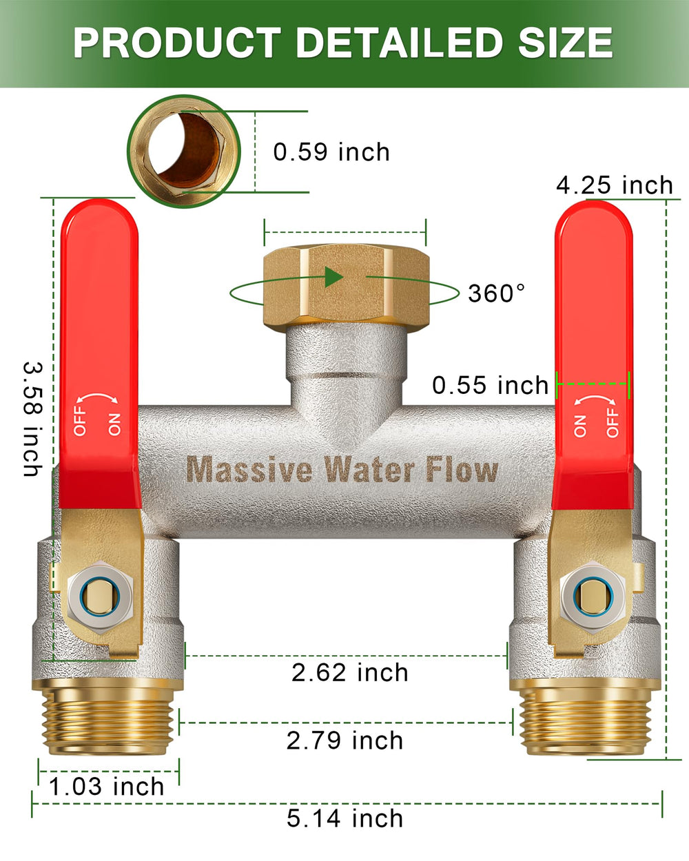 LNEZCDB close-up of extra-long metal valve handle for easier grip and control